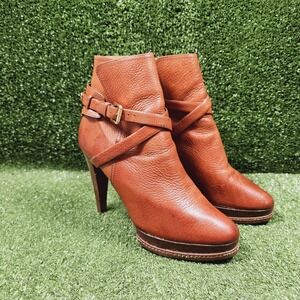 Ralph Lauren Purple Label Naima Brown  Leather Stiletto Ankle Boots Womens 8.5